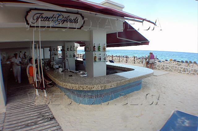 Mexique Cancun New Gran Caribe Real Le bar de la plage Trade Winds. Les sièges sont des balancoires.