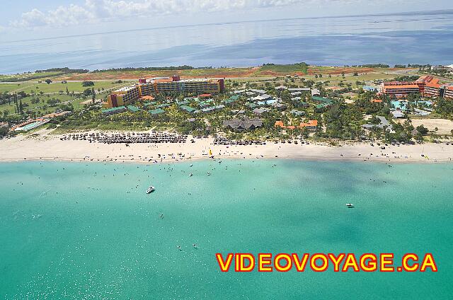 Cuba Varadero Solymar An aerial view of the hotel. Right, Arenas Blancas Hotel. Left the International Hotel. This aerial view allows you to see the depth of the beach.