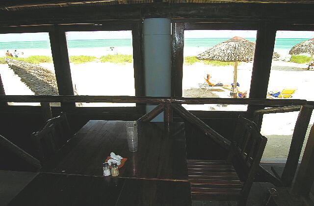 Cuba Cayo Guillermo Iberostar Daiquiri Several table with a beautiful view of the beach.