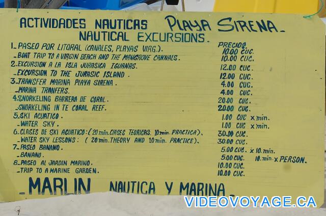 Cuba Cayo Largo Ole Playa Blanca Los precios de los diferentes servicios disponibles.