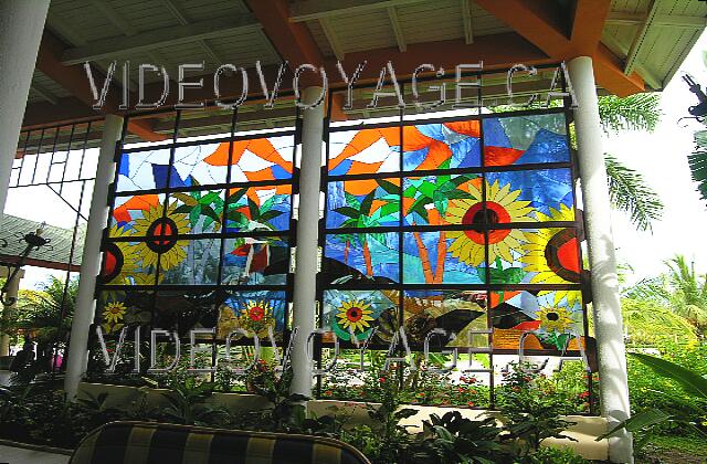 Cuba Guardalavaca Playa Costa Verde Beautiful stained glass at the entrance.