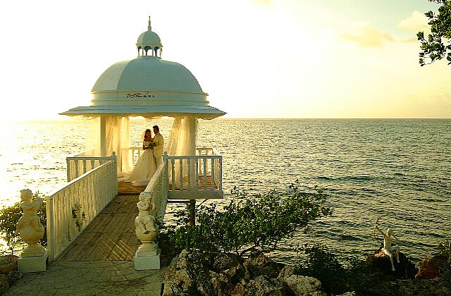 Cuba Guardalavaca Paradisus Rio de oro The gazebo at sunset.