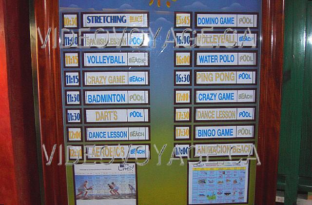 Republique Dominicaine Punta Cana Barcelo Bavaro Palace Deluxe The schedule of the animation is clearly identified near the lobby. The majority of activities are available directly at the Barcelo Beach.