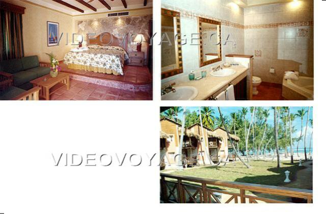 Republique Dominicaine Punta Cana Vista Sol Punta Cana Las suites son grandes. Una pequeña sala de estar en la misma habitación está disponible. El baño también es más grande en tamaño. Dos lavabos y una bañera grande y ducha. Los balcones de las suites tienen vistas directamente en la playa. Estos dúplex son un poco fuera de la página, ya que están directamente en la playa.