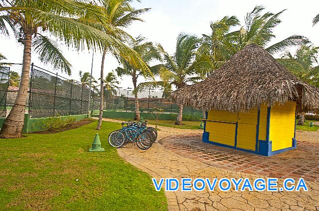 Republique Dominicaine Punta Cana Club Caribe In front of the lobby, tennis courts with a small cabin to reserve tennis courts and bicycles.