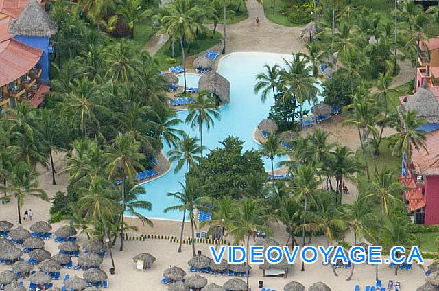 Republique Dominicaine Punta Cana Club Caribe An aerial view of the main pool near the beach.