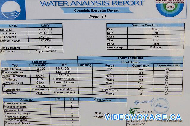 République Dominicaine Punta Cana Iberostar Bavaro Un análisis de agua se lleva a cabo con regularidad y se publicará en la playa.