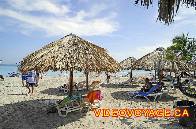 Cuba Varadero ROC Arenas Doradas A l'arrivé sur la plage, plusieurs chaises longues et palapas.