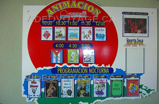 Cuba Varadero Club Los Delfines L'horaire d'animation près du bar El Emperador.