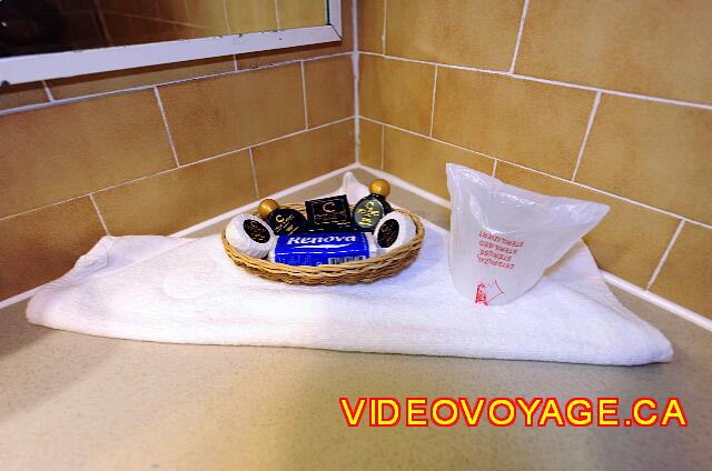 Cuba Varadero Bellevue Puntarena Playa Caleta Resort Personal care items on the counter in the room bath.